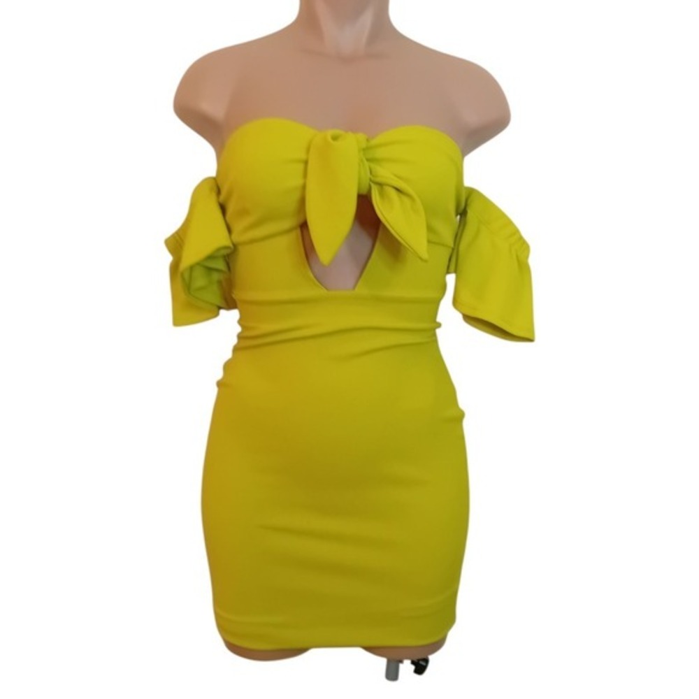 Goodtime USA Off Shoulder Brat Summer Green Cutout Tie Sexy Bodycon Dress S READ